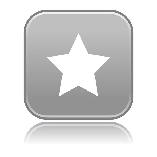 Botón de cuadrados redondeados gris mate con estrella y reflexión sobre blanco — Vector de stock