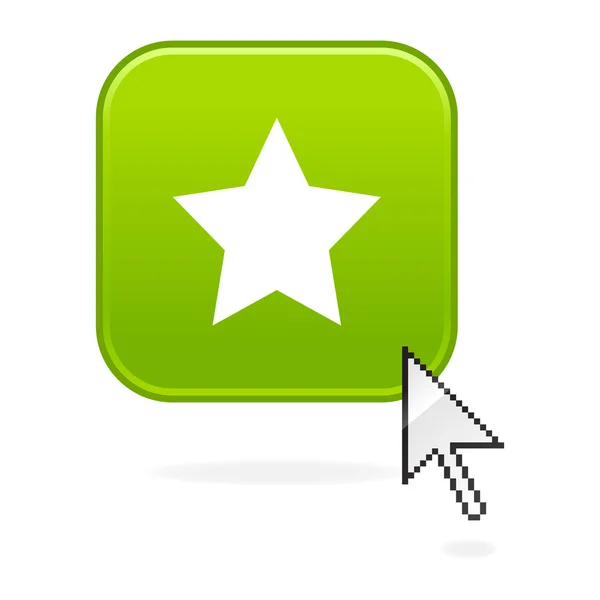 Matted green buttons with star symbol and cursor on white — Stock Vector