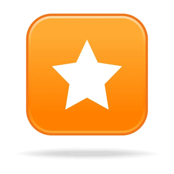 Oranžové čtverce tlačítko s hvězda symbolem a drop shadow na bílé, matné — Stockový vektor
