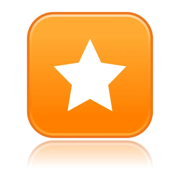 Botão de quadrados laranja emaranhado com símbolo de estrela e reflexão sobre branco — Vetor de Stock
