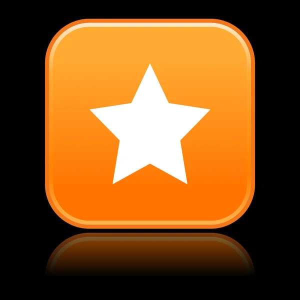 Laranja brilhante web 2.0 botão com sinal de estrela. Forma quadrada arredondada com reflexão sobre fundo preto — Vetor de Stock