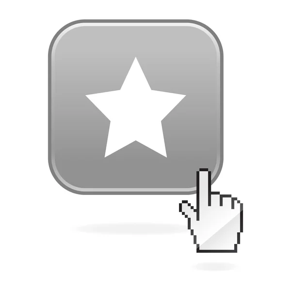 Matted gray button with star symbol and cursor hand on white — Stock Vector