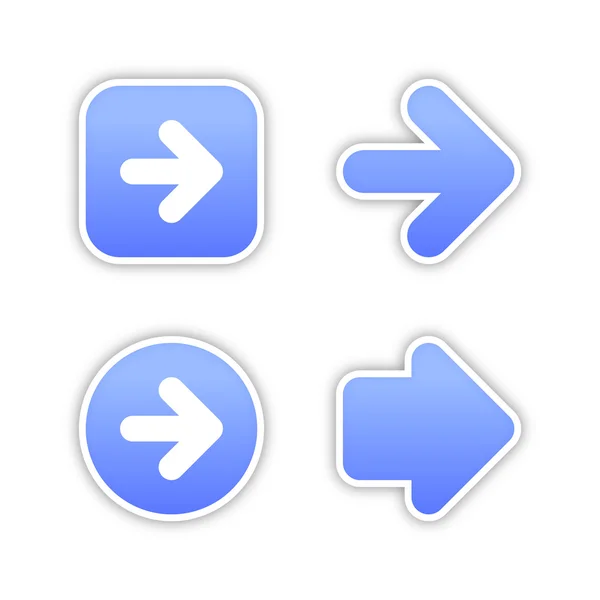 4 Web 2.0 Knopf Aufkleber Pfeilzeichen. glatte blaue Formen mit Schatten auf weißem Hintergrund. 10 Folgen — Stockvektor