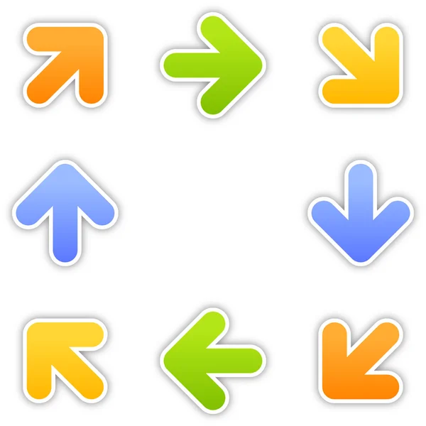 Web 2.0 knopsymbool stickers pijl. kleurrijke vormen met schaduw op witte achtergrond. 10 eps — Stockvector