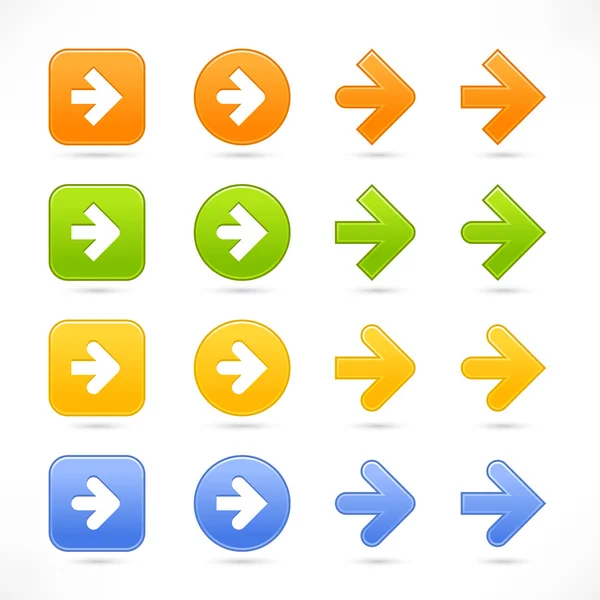 Color suave flecha icono web 2.0 botón con sombra sobre fondo blanco — Vector de stock
