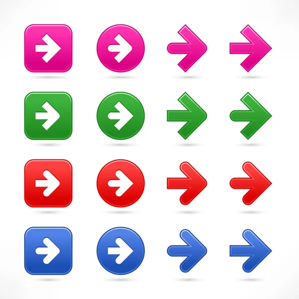 Färgade varianter pil tecken web 2.0 klistermärken med skugga på vit — Stock vektor