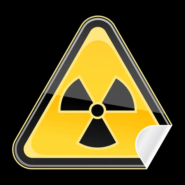 Golden yellow hazard warning sign with radiation symbol on black background — Stock Vector