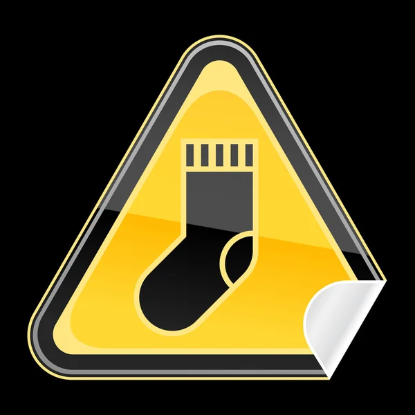 Etiqueta engomada señal de advertencia de peligro amarillo con símbolo de calcetín sobre fondo negro — Vector de stock