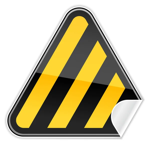 Sticker yellow hazard warning sign with warning stripes on white background — Stock Vector