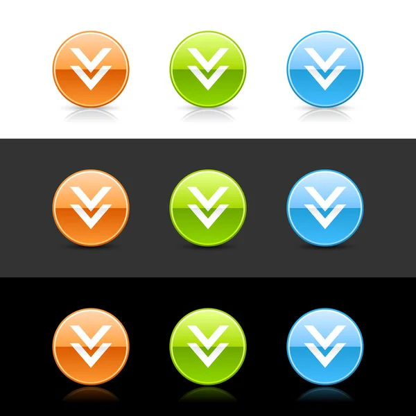 Brillante web de color 2.0 botones descargar signo . — Vector de stock