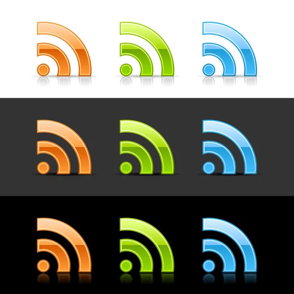 Glänzend farbige RSS-Zeichen Web 2.0-Tasten — Stockvektor
