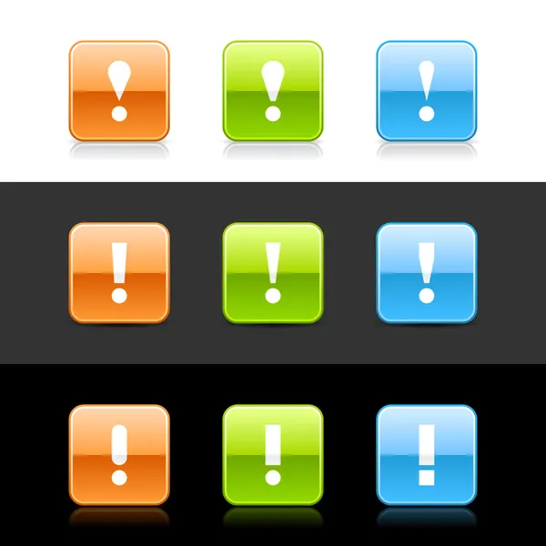Brillante web de color 2.0 botones con signo de atención — Vector de stock