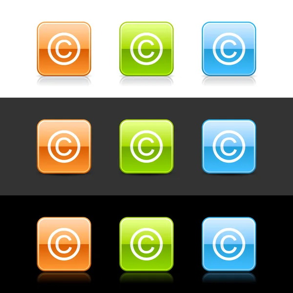 Boutons web 2.0 de couleur brillante avec signe de copyright — Image vectorielle