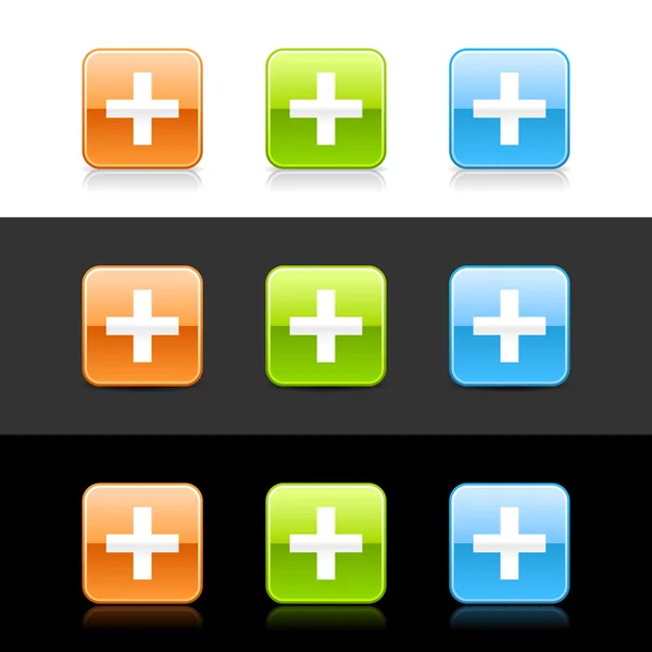 Brillante web de color 2.0 botones con signo más — Vector de stock