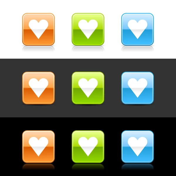 Pulsanti web 2.0 colorati lucidi con segno cardiaco — Vettoriale Stock