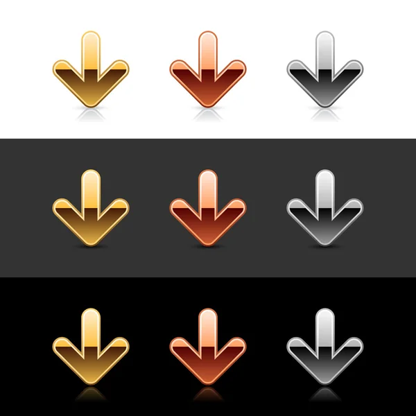 고급 금속 화살표 기호 웹 2.0 아이콘 다운 — 스톡 벡터