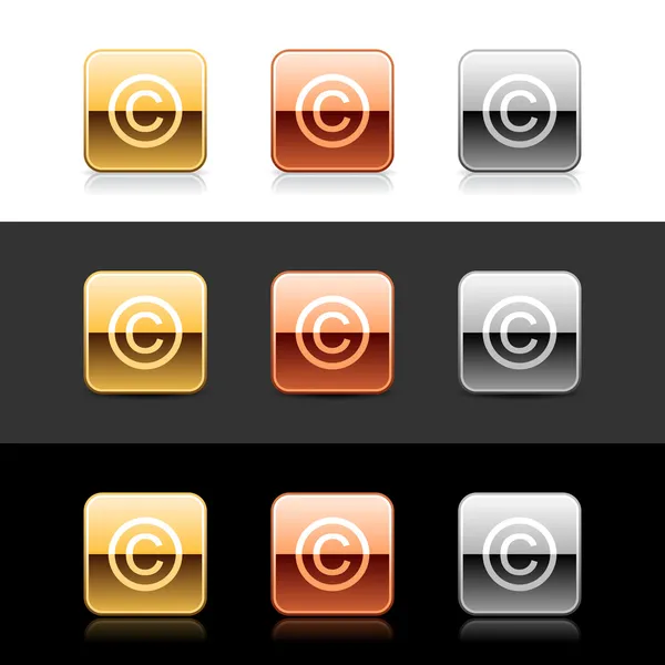 Metall web 2.0 knappar med upphovsrätt tecken — Stock vektor