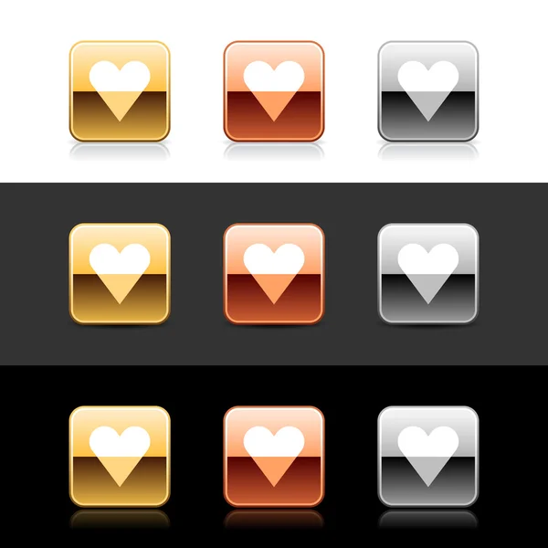 Botones de metal web 2.0 con signo de corazón — Archivo Imágenes Vectoriales