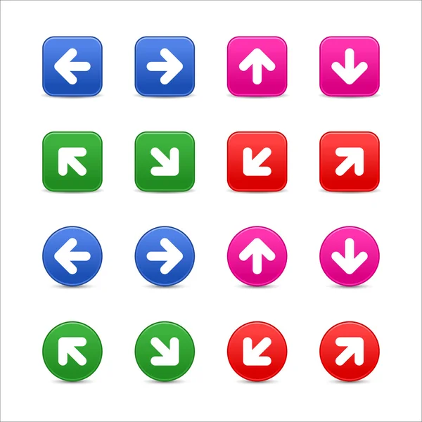 Color redondo y cuadrado grupo de flechas botón web en blanco — Archivo Imágenes Vectoriales