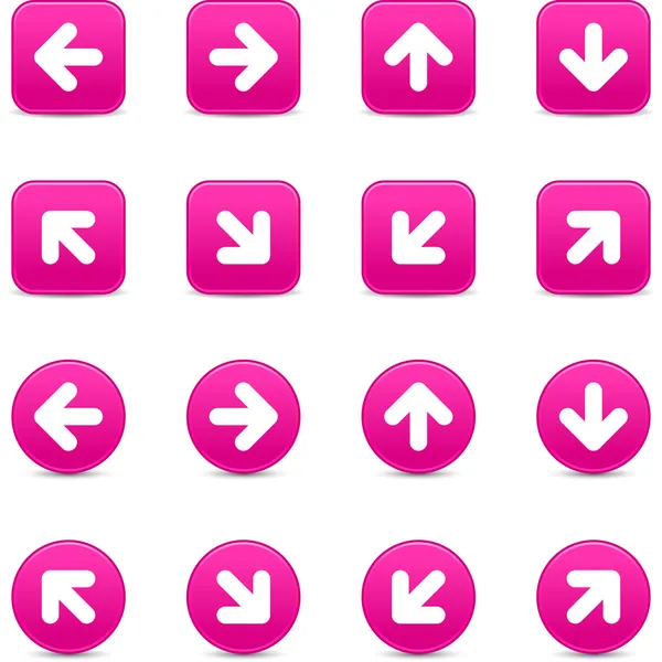 Colorful pink web button with arrow symbol with shadow. Round and square shapes. White background — Stock Vector