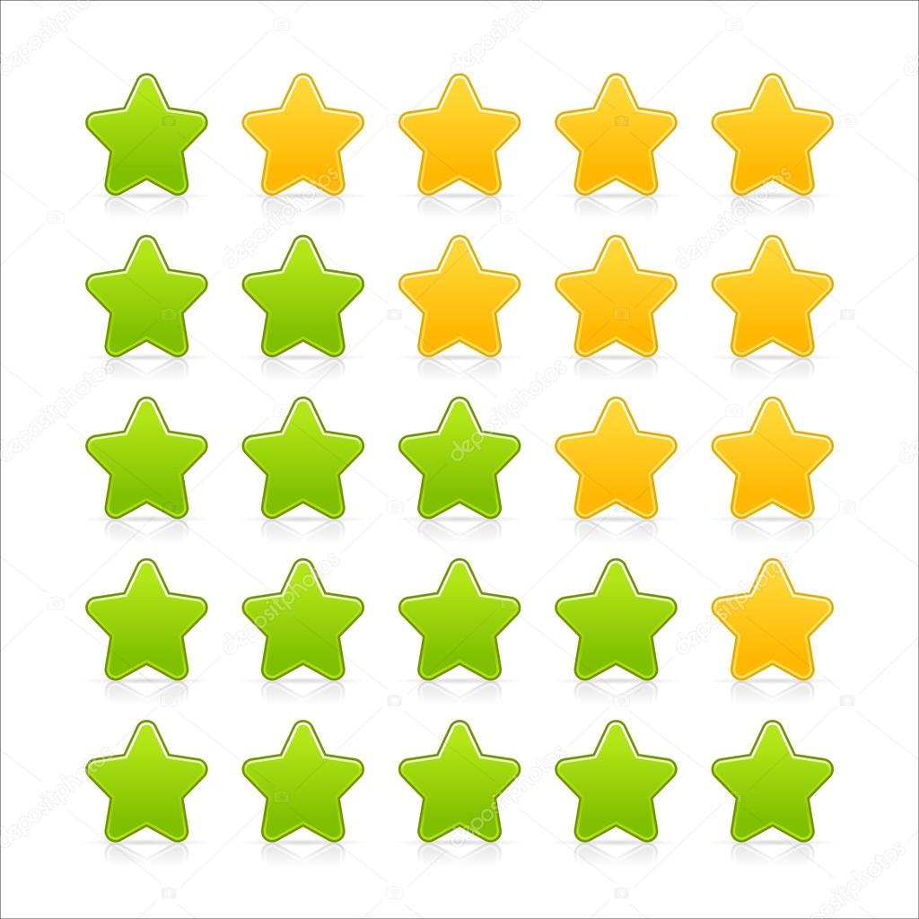 5 stars ratings web 2.0 button. Green and yellow shapes with reflection and shadow on white
