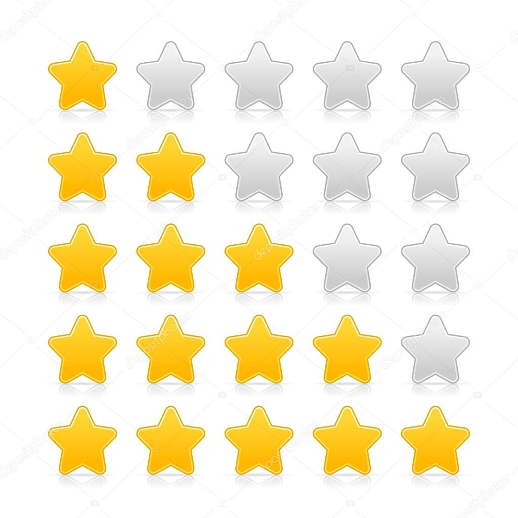 Five stars ratings with shadow and reflection on white