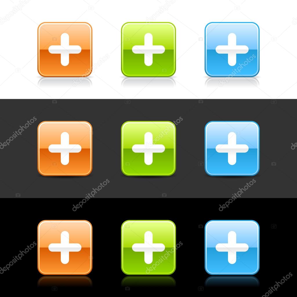 Glossy colored web 2.0 buttons with plus sign
