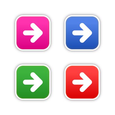 4 ok simgesi web 2.0 kare etiketleri ile gölge beyaz arka plan üzerinde renkli. 10 eps