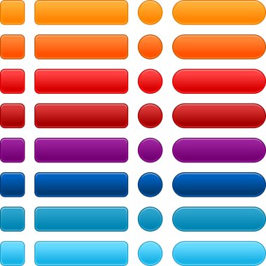 boş renkli Internet web düğme kümesi. yuvarlak, kare ve dikdörtgen şekiller. Beyaz arka plan