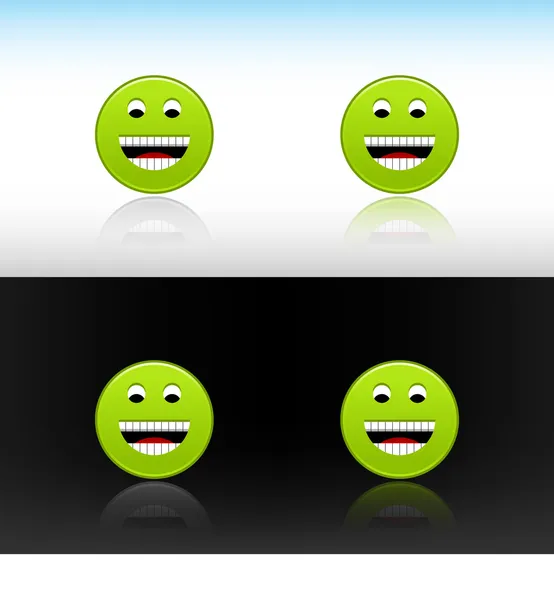 Bouton Web 2.0 icône de visage souriant vert. Variations réflexions de couleur sur deux fonds différents — Image vectorielle