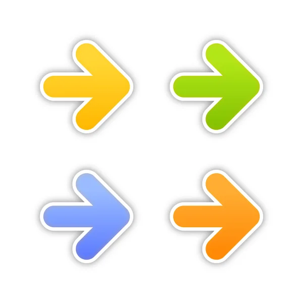 4 färgglada pil symbol web 2.0 klistermärken med skugga på vit. — Stock vektor