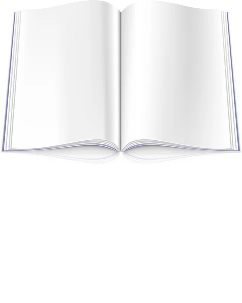 Geöffnetes weißes Blanko-Magazin auf weißem Hintergrund — Stockvektor