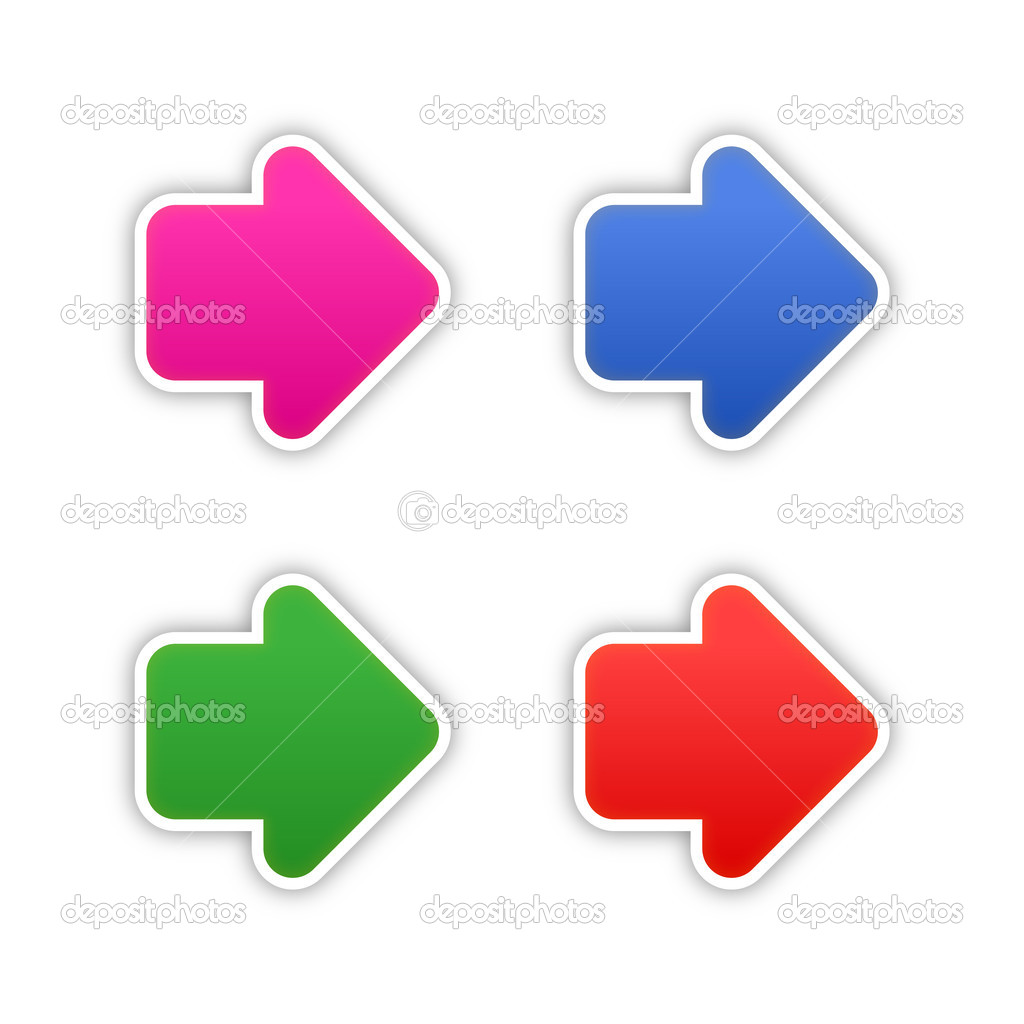 4 colored arrow symbol web 2.0 stickers with shadow on white background. 10 eps