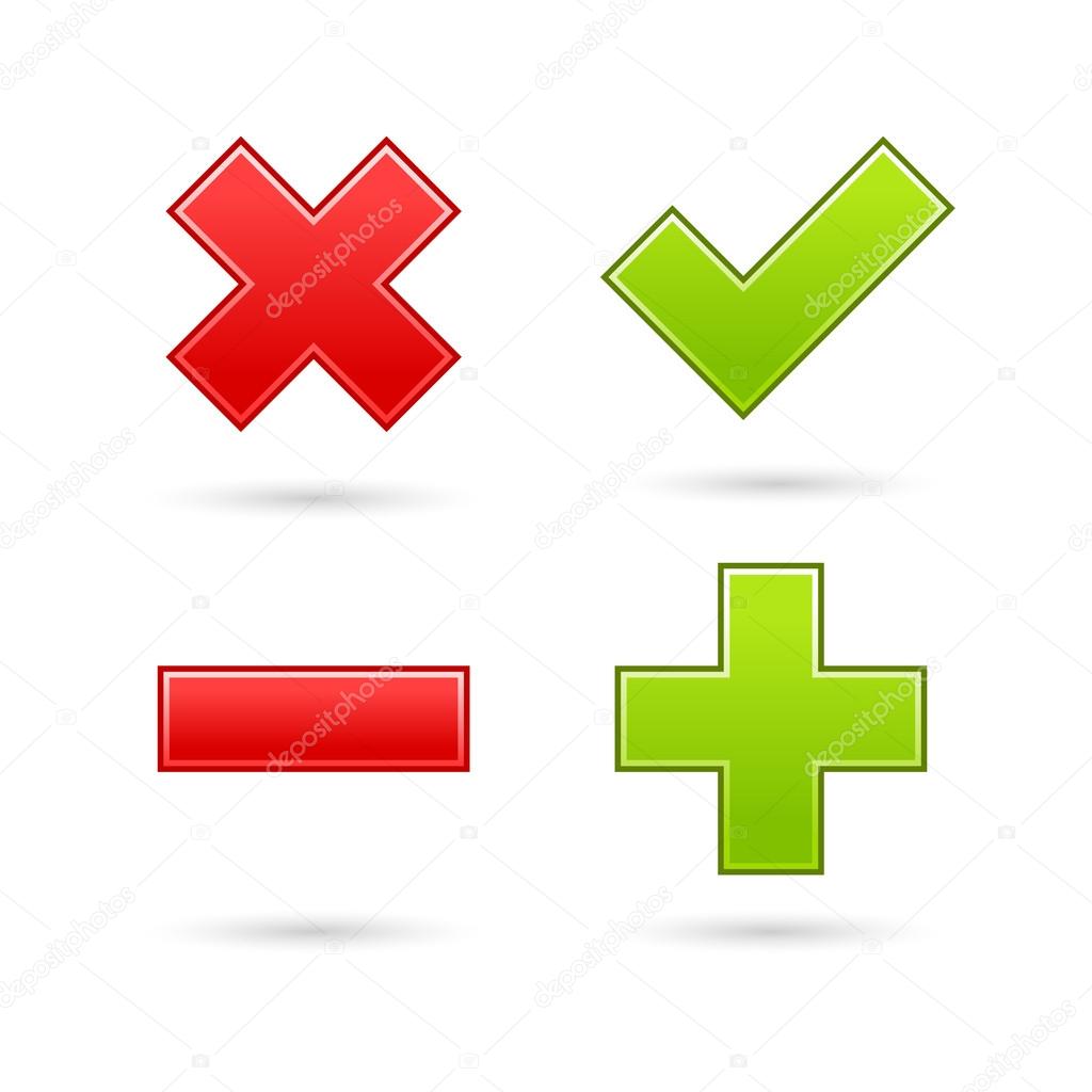 Satin web 2.0 button validation icons with drop gray shadow on white background