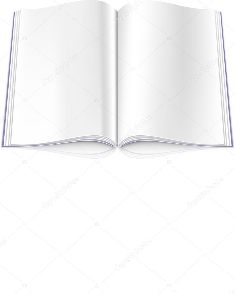 Opened white blank magazine spread on white background