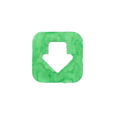 ok simgesi yeşil düğme ile download işareti. el yapımı suluboya tekniğiyle oluşturulan beyaz zemin üzerine izole yuvarlatılmış kare şekli. renkli web tasarım öğesi kullanıcı arabirimi kullanıcı arabirimi