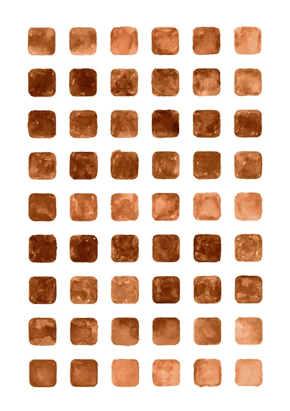 Color marrón acuarela en blanco redondeado formas cuadradas — Foto de Stock