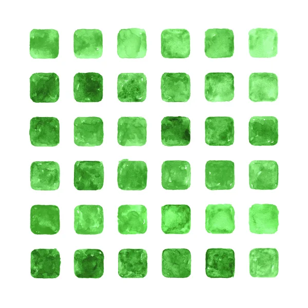 緑の色水彩画空白丸みのある正方形の形状 — ストック写真