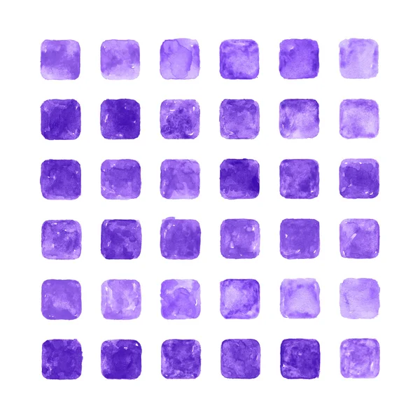 Fioletowy kolor akwarela puste zaokrąglone przyciski internetowe kształtów kwadrat na białym tle. — Zdjęcie stockowe