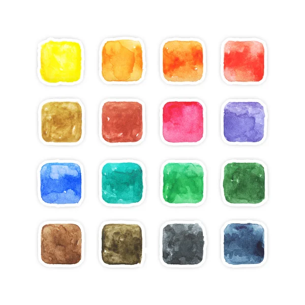 16 blank watercolor colored rounded square shapes web buttons on white background — Stock Photo, Image