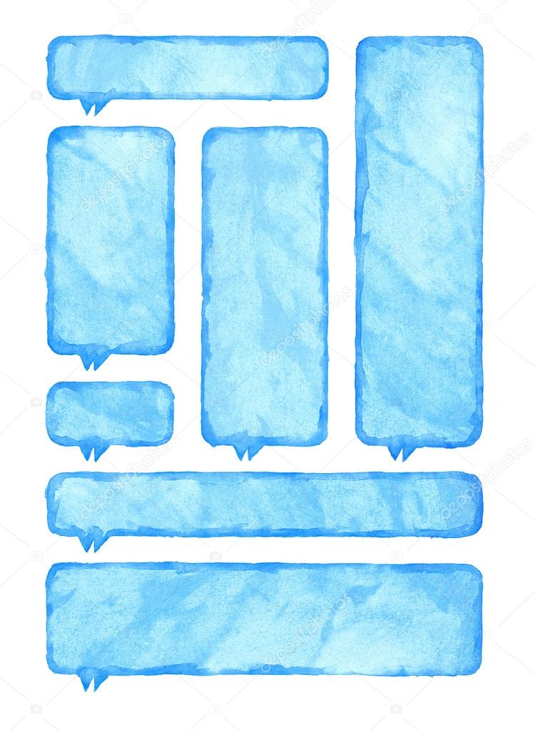 Blue watercolor blank rounded rectangle shape speech bubble