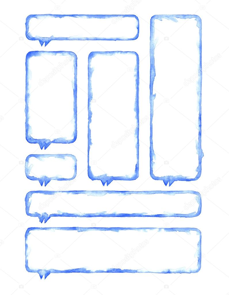 White and blue blank watercolor rounded rectangle shapes