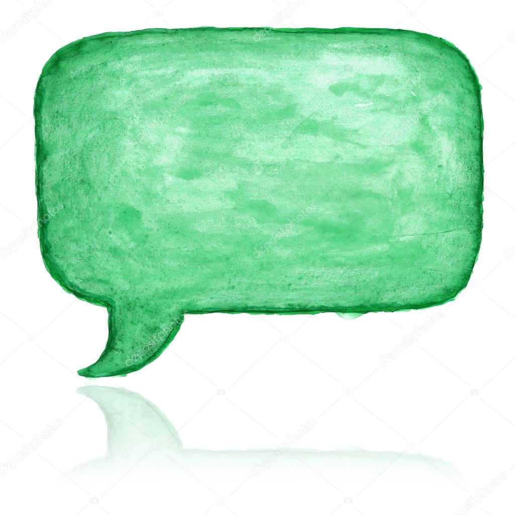 Green watercolor blank speech bubble dialog square shape on white background