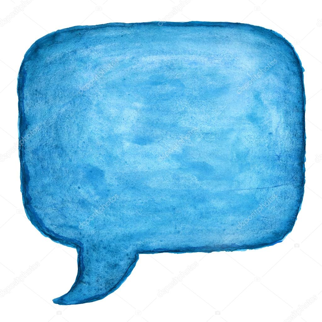 Blue watercolor blank speech bubble dialog square shape on white background