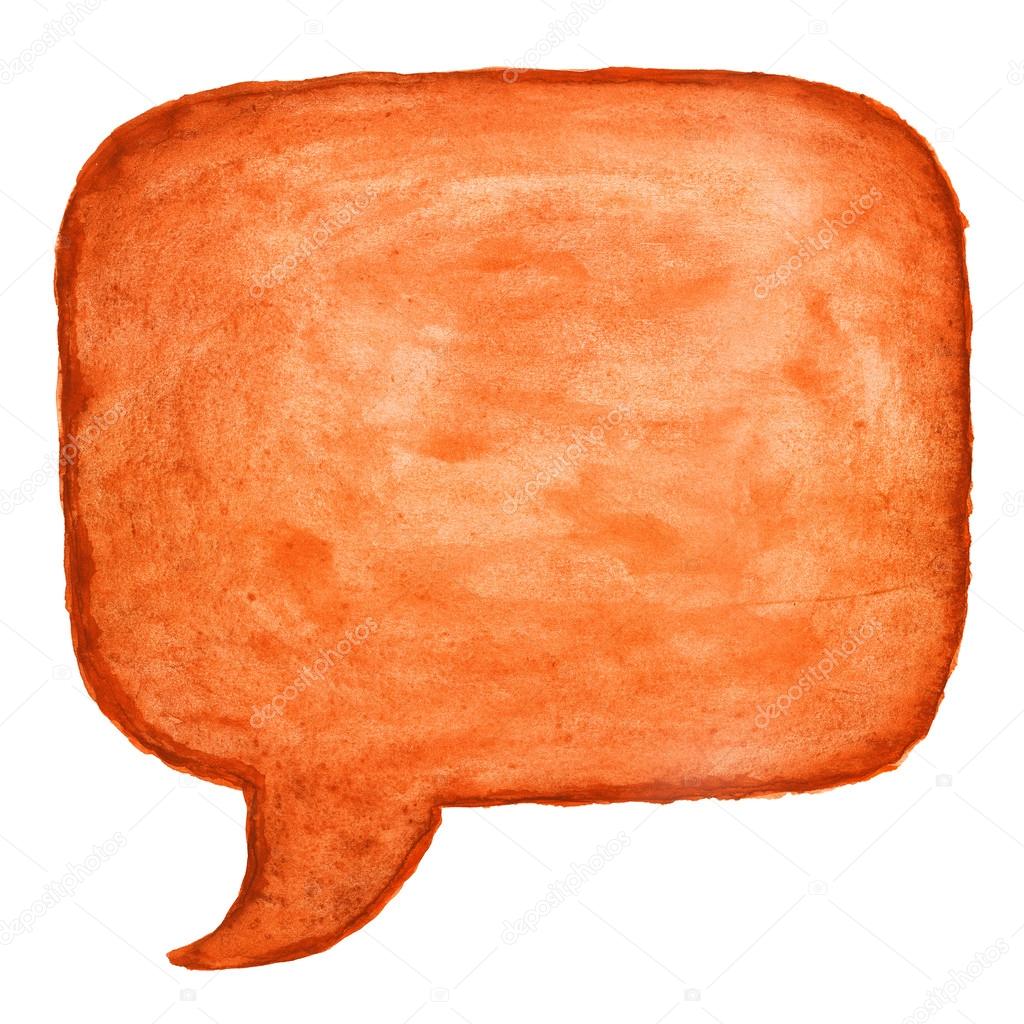 Orange watercolor blank speech bubble dialog square shape on white background