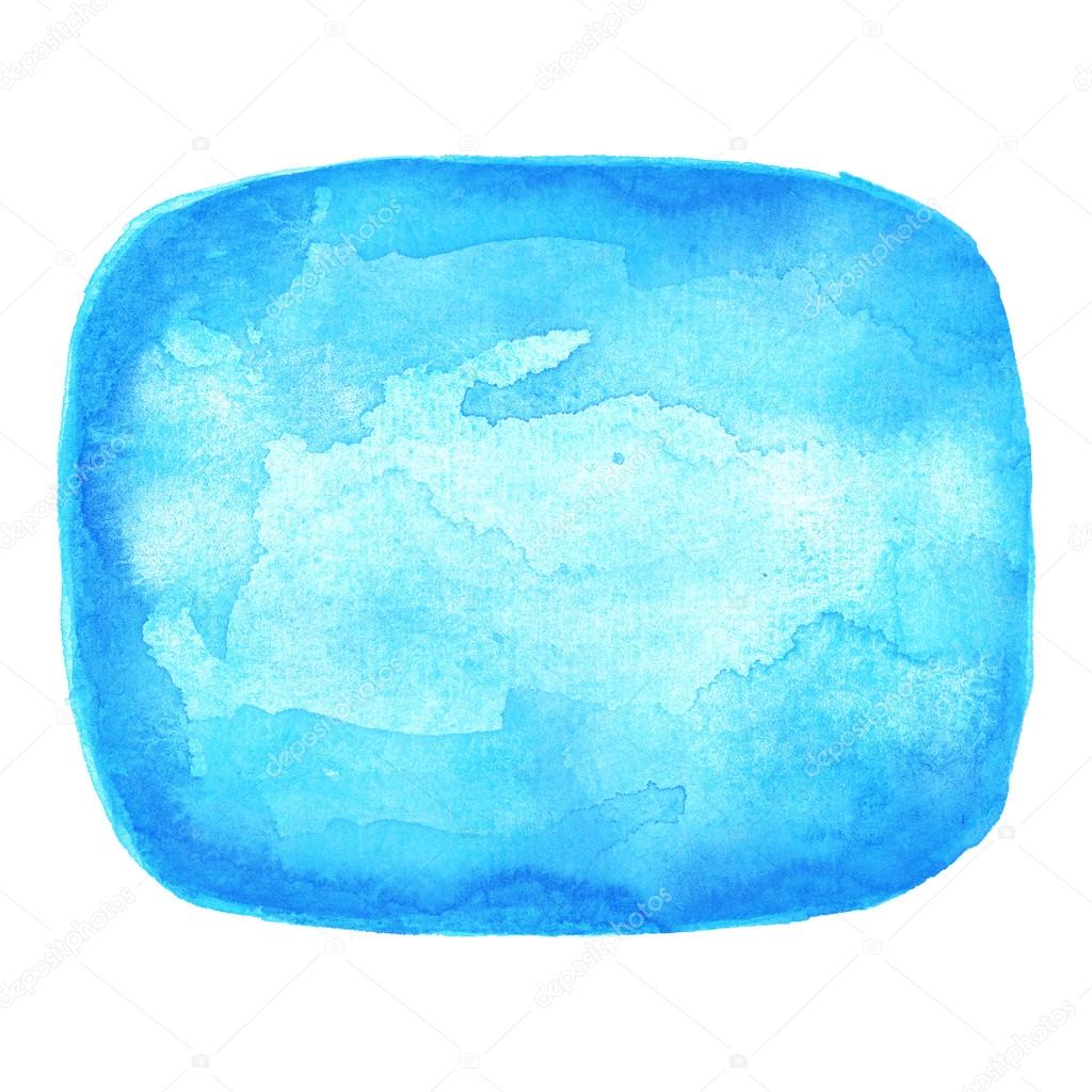 Watercolor blue blank rounded rectangle shape on white background