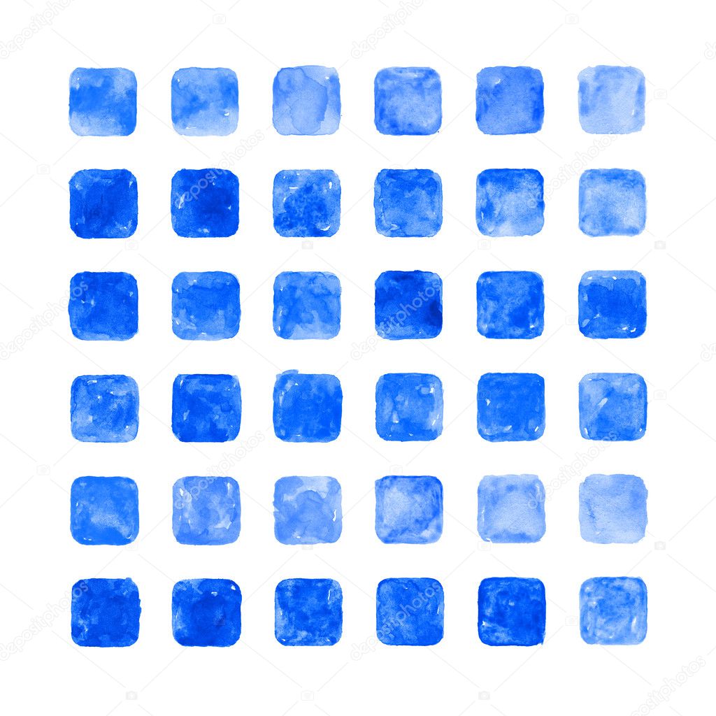 Blue color watercolor blank rounded square shapes