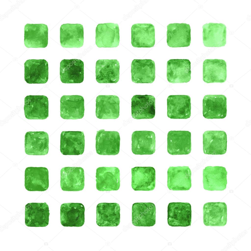Green color watercolor blank rounded square shapes