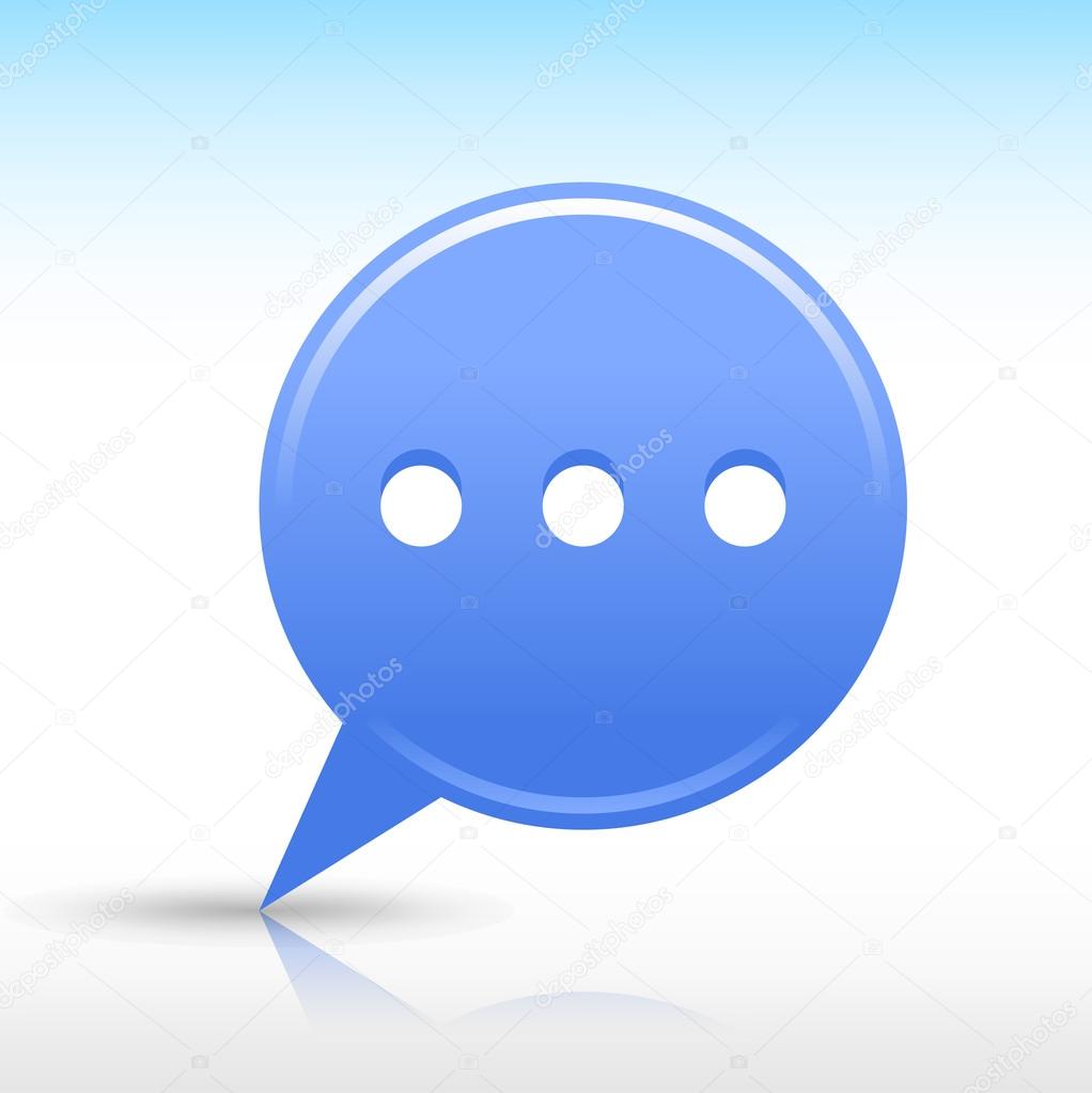 Blue map pin with chat room sign. Satin round web internet button icon with drop gray shadow and color reflection on white background. Vector saved in 10 eps. See more design elements in my gallery