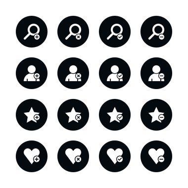 16 simgesinin Büyüteç, kullanıcı profili, yıldız favori, kalp işareti simgesi